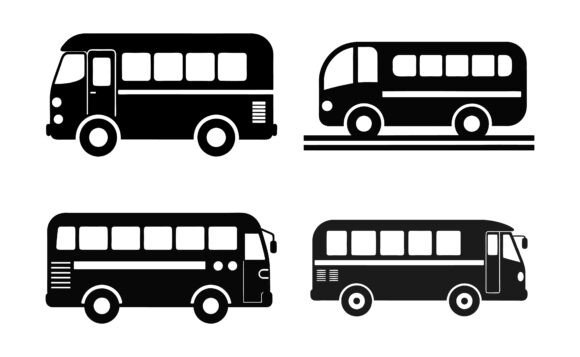 Bus Template Silhouette Icon Bundle: Graphics & Print Materials Mockups