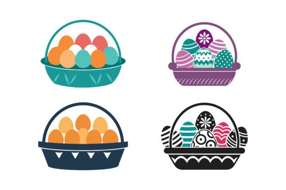 Easter Egg Basket Silhouette Icon Bundle: Graphics & Print Materials Mockups
