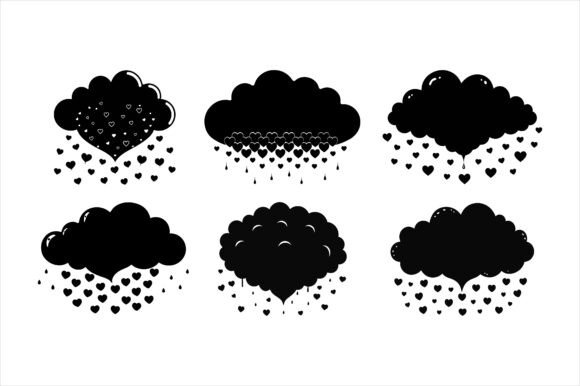 Fluffy Heart Cloud Vector Icon Bundle: Graphics & Print Materials Mockups