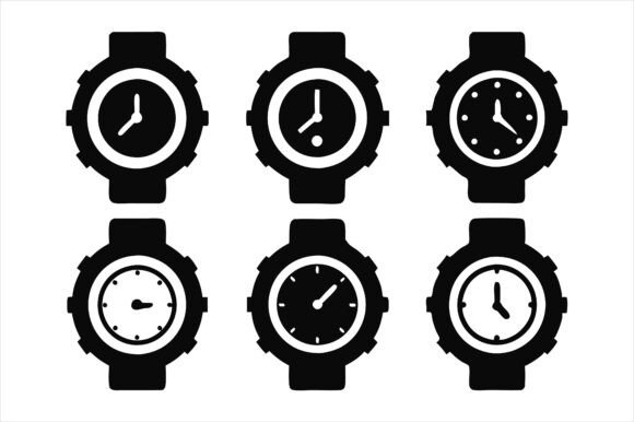 Hand Watch Silhouette Icon Bundle: Graphics for Print Materials Mockups