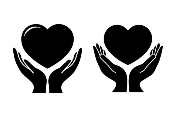 Hands Holding Heart Silhouette Bundle: Graphics and Print Materials Mockups