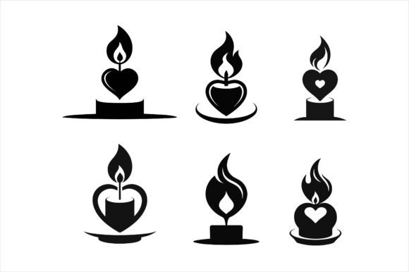 Heart Flame Candle Vector Icon Bundle: Graphics for Print Materials Mockups
