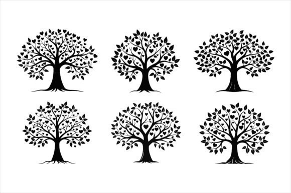 Heart-Shaped Leaves Tree Icon Bundle: Graphics & Print Materials Mockups
