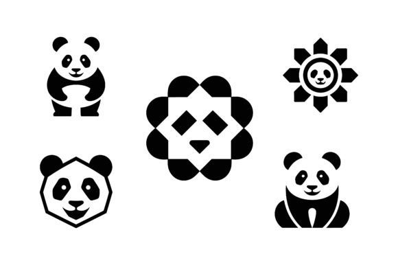 Modern Panda Logo Set: Graphics for Crafts