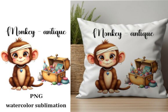 Monkey-Antique Watercolor Sublimation Graphics