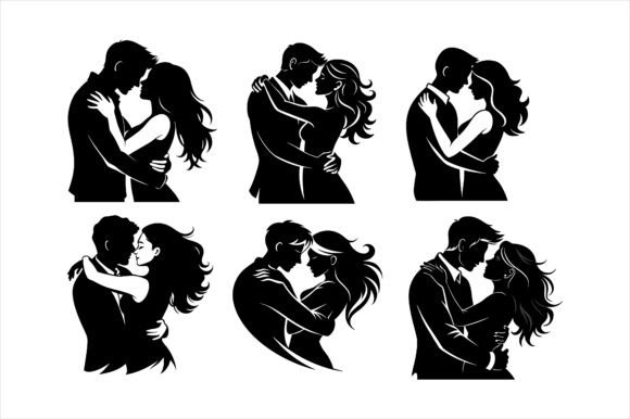 Passionate Couple Hug Silhouette Bundle Graphics & Print Materials Mockups