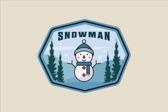 Winter Snowman Emblem Logo Line Color Graphics & Logos